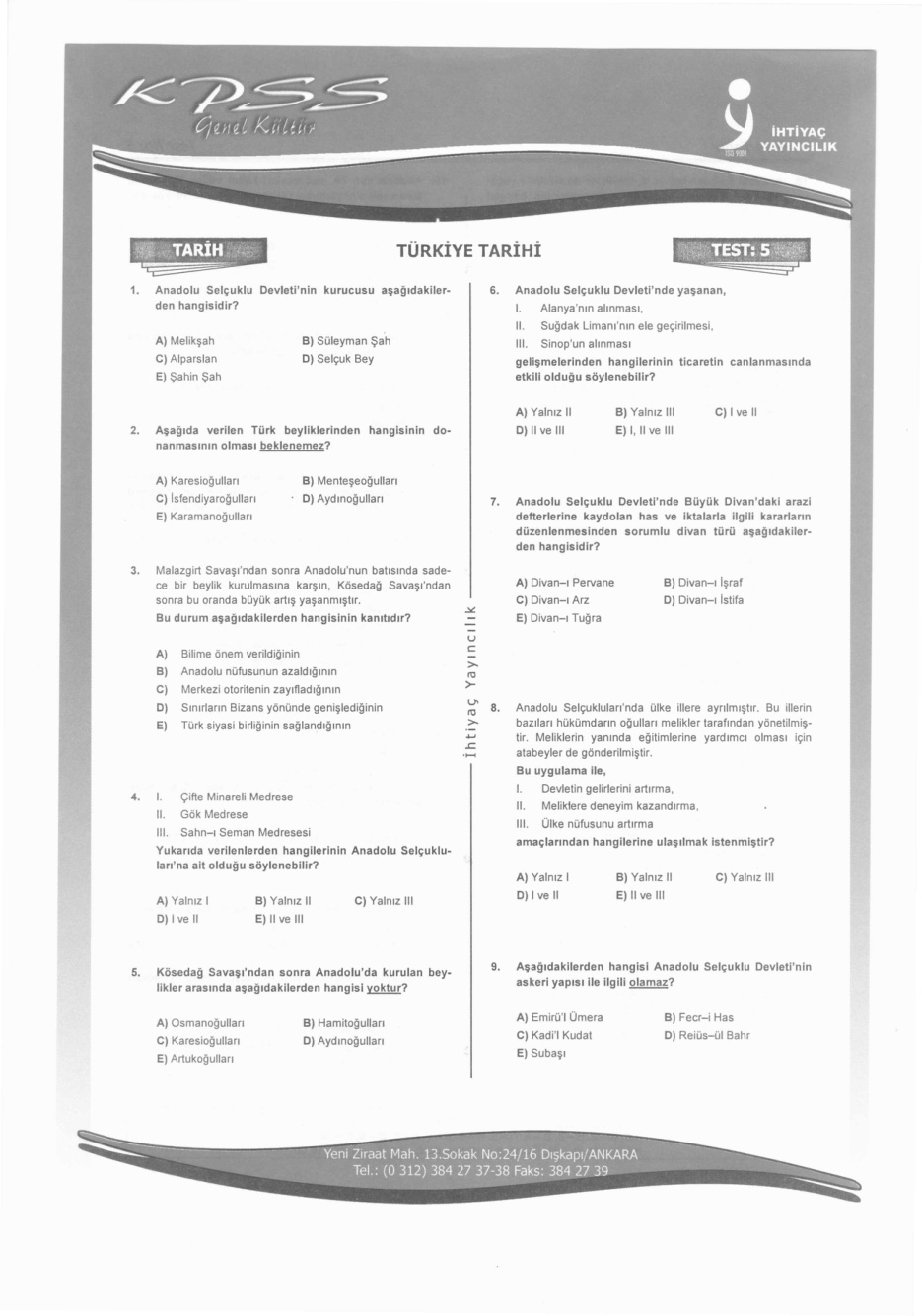 İhtiyaç Tarih Test 5 PDF – İhtiyaç Akademi Komisyon