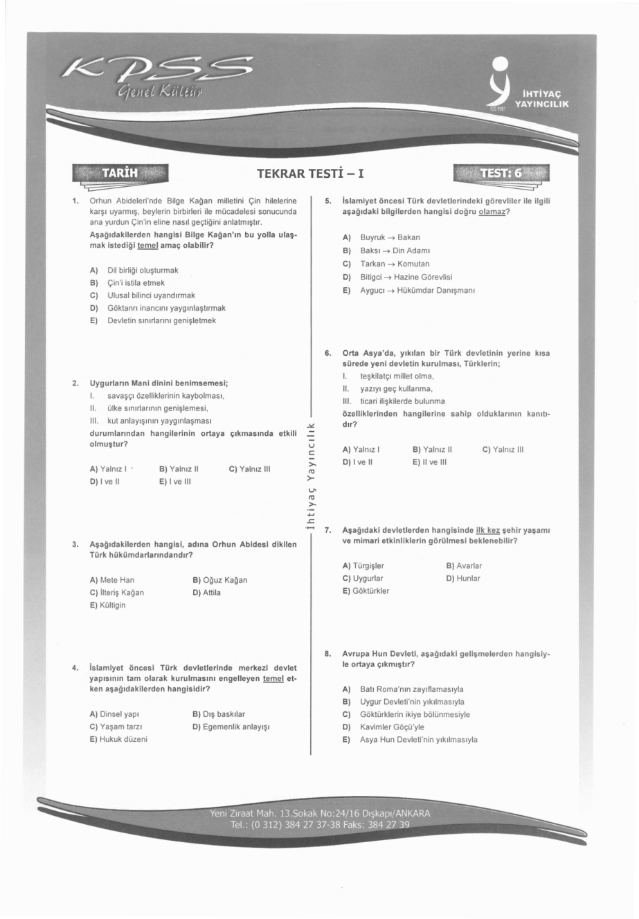 İhtiyaç Tarih Test 6 PDF – İhtiyaç Akademi Komisyon