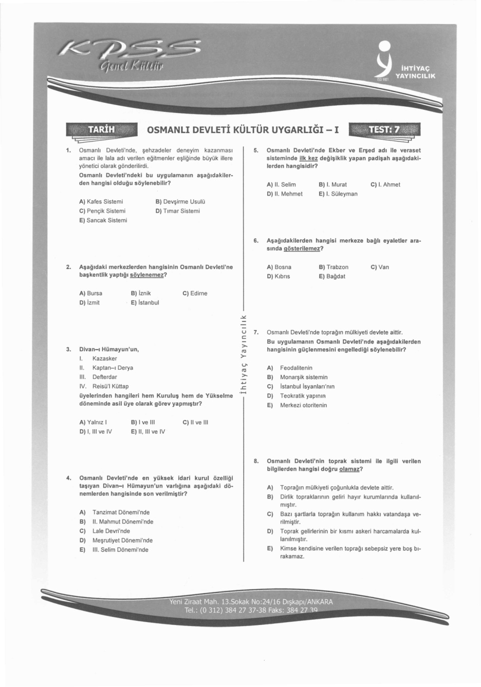 İhtiyaç Tarih Test 7 PDF – İhtiyaç Akademi Komisyon