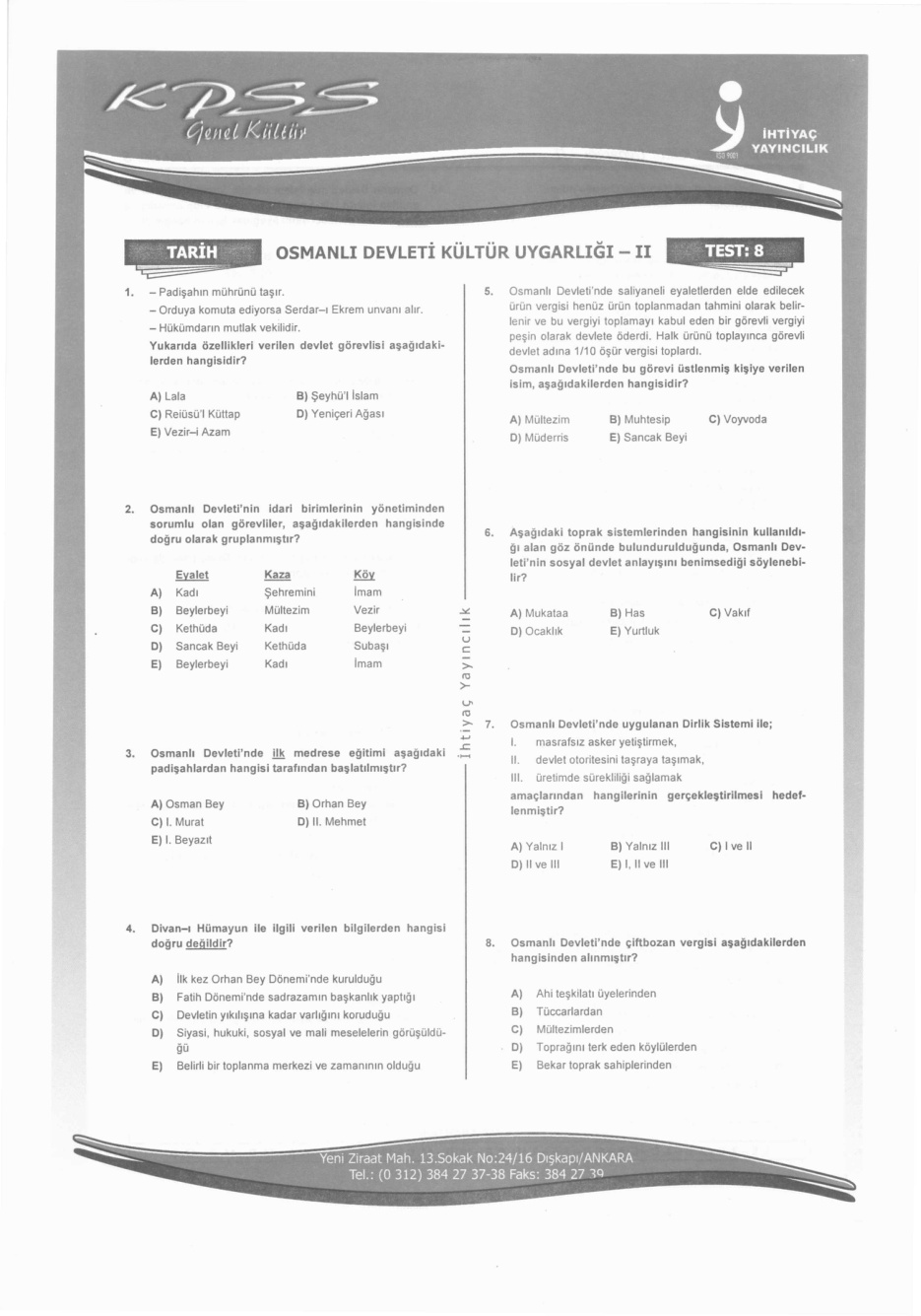 İhtiyaç Tarih Test 8 PDF – İhtiyaç Akademi Komisyon