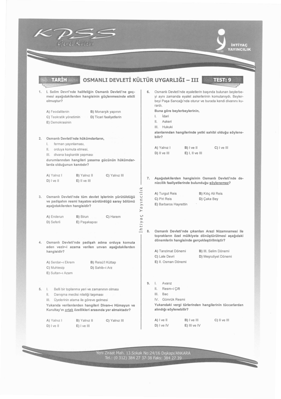 İhtiyaç Tarih Test 9 PDF – İhtiyaç Akademi Komisyon
