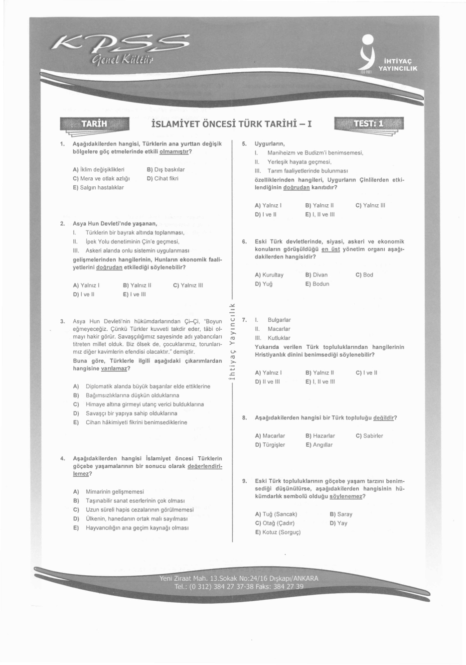 İhtiyaç Tarih Test 1 PDF – İhtiyaç Akademi Komisyon