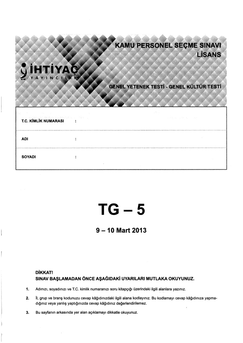İhtiyaç Yayınları TG 5 KPSS PDF – İhtiyaç Akademi Komisyon