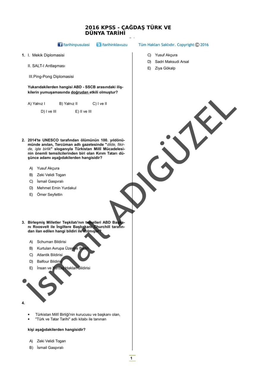 Çağdaş Türk ve Dünya Tarihi: 110 Soru PDF – İsmail Adıgüzel