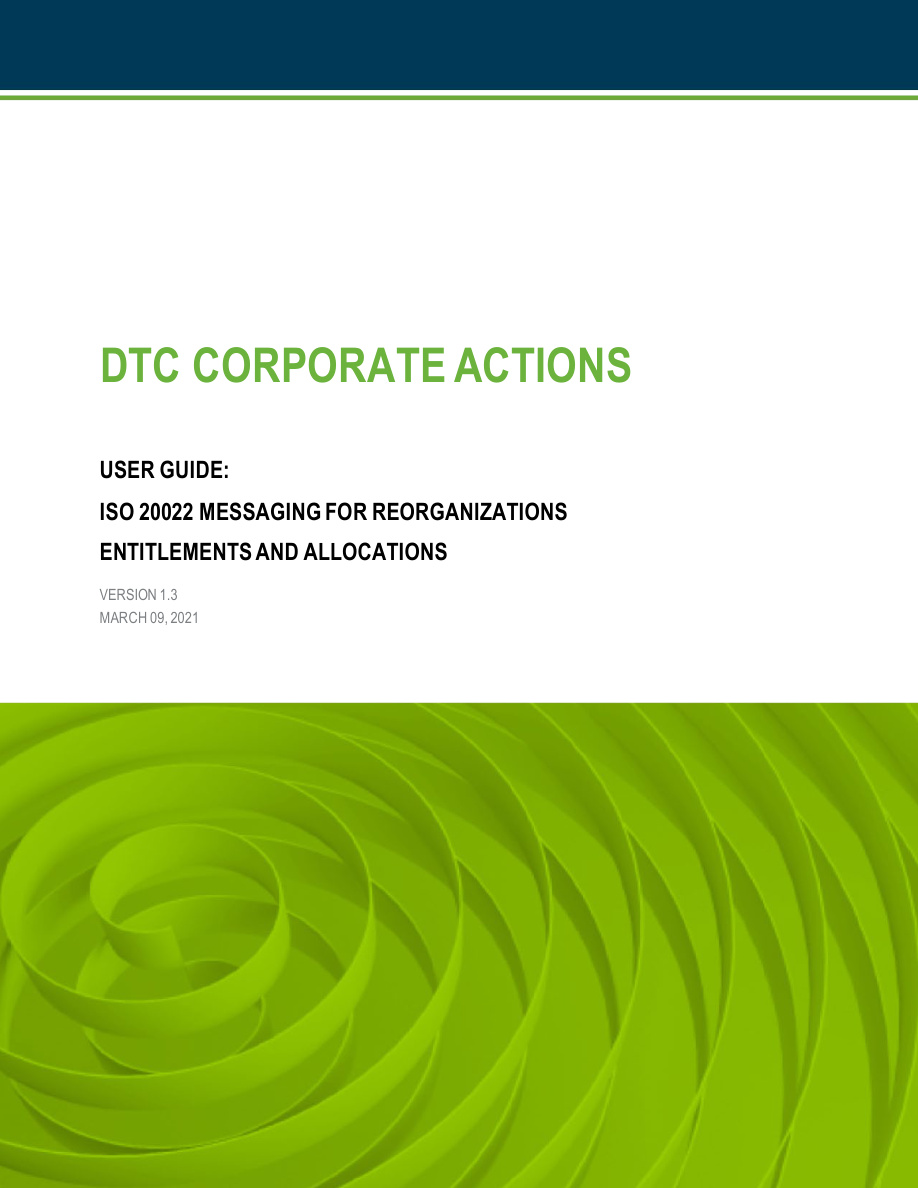 ISO 20022 User Guide: Reorganization Lifecycle PDF – Unknown / ISO