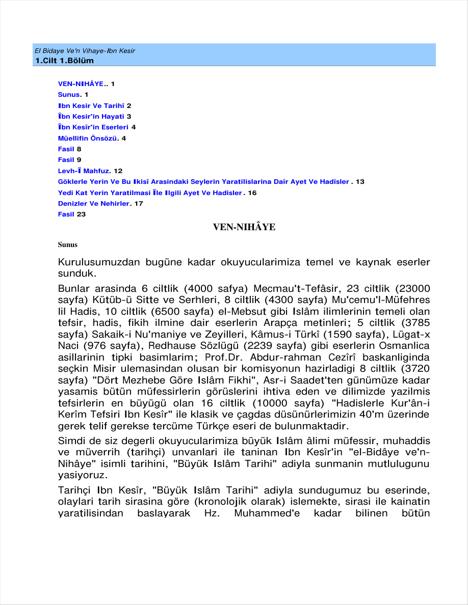 El-Bidaye ve’n-Nihaye (Büyük İslam Tarihi) PDF – İbn Kesir