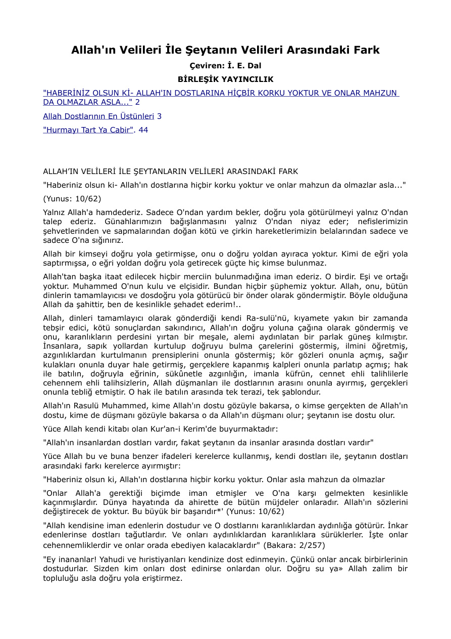 Allah’ın Velileri İle Şeytanın Velileri Arasındaki Fark PDF – İbn Teymiyye