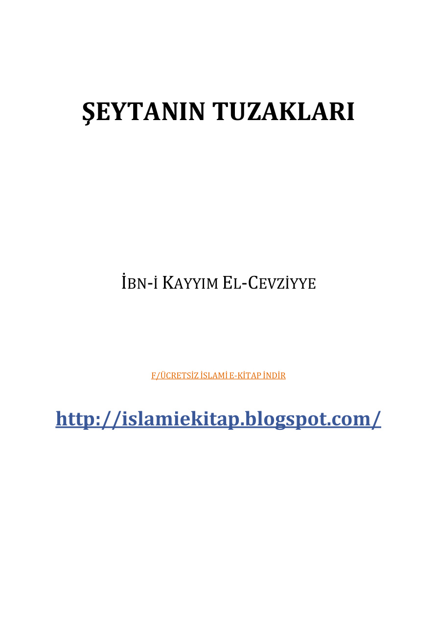 Şeytanın Tuzakları PDF – İbn-i Kayyim El-Cevziyye
