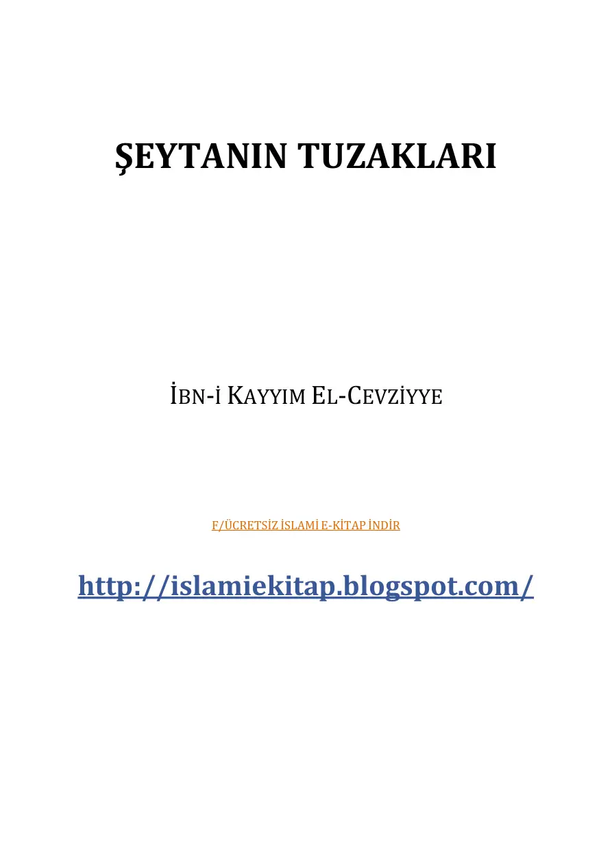 Şeytanın Tuzakları PDF – İbn-i Kayyim El-Cevziyye