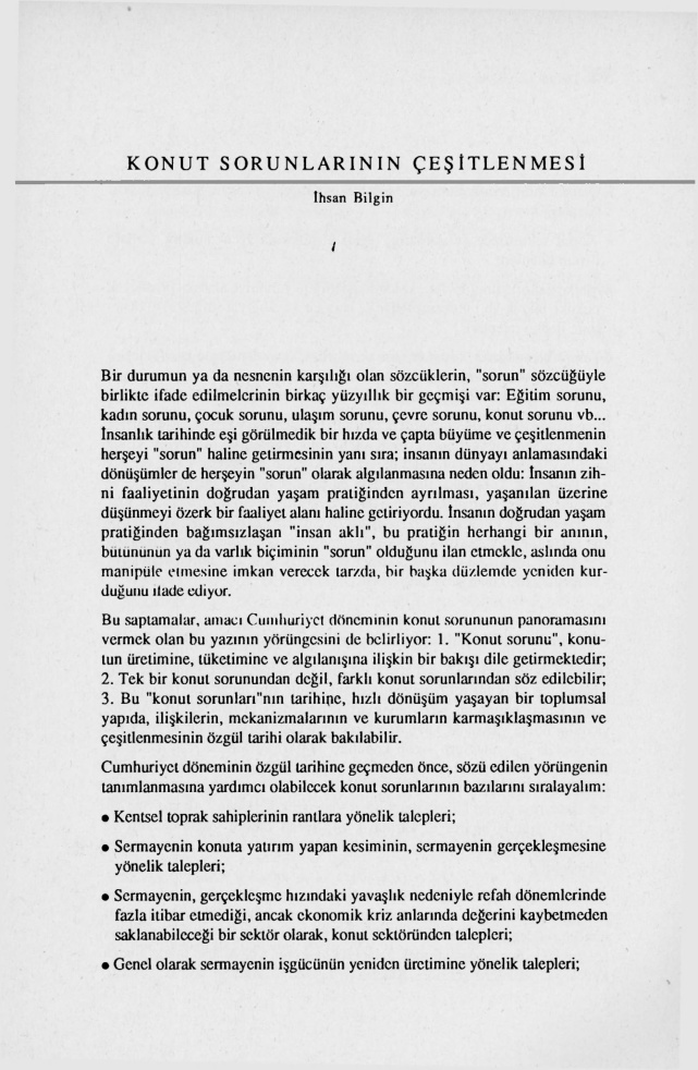 Konut Sorunlarının Çeşitlenmesi PDF – İhsan Bilgin