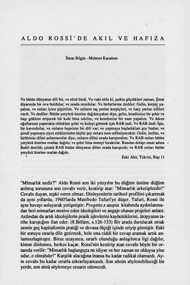 Aldo Rossi’de Akıl ve Hafıza PDF – İhsan Bilgin & Mehmet Karaören