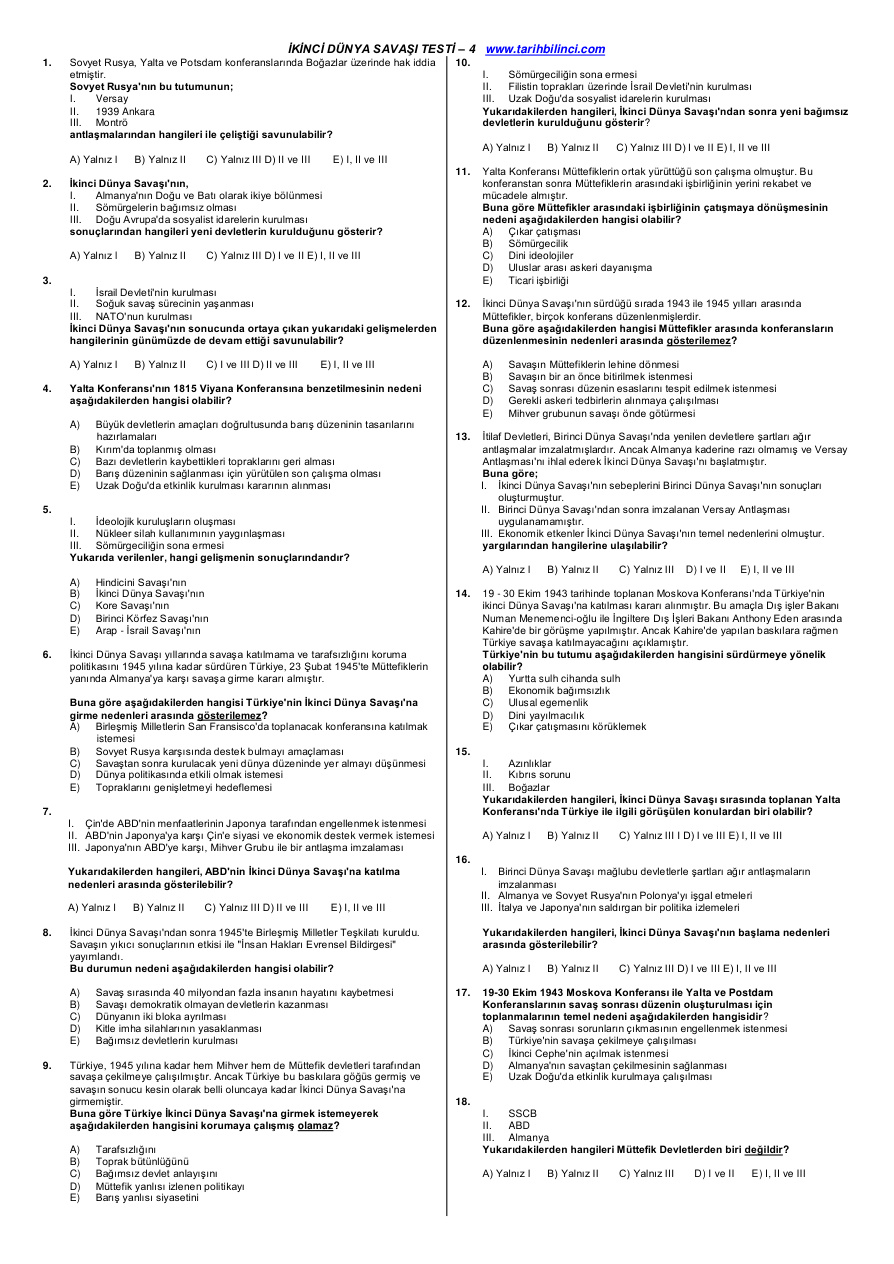 İkinci Dünya Savaşı Testi 4 PDF – İhtiyaç Akademi Komisyon