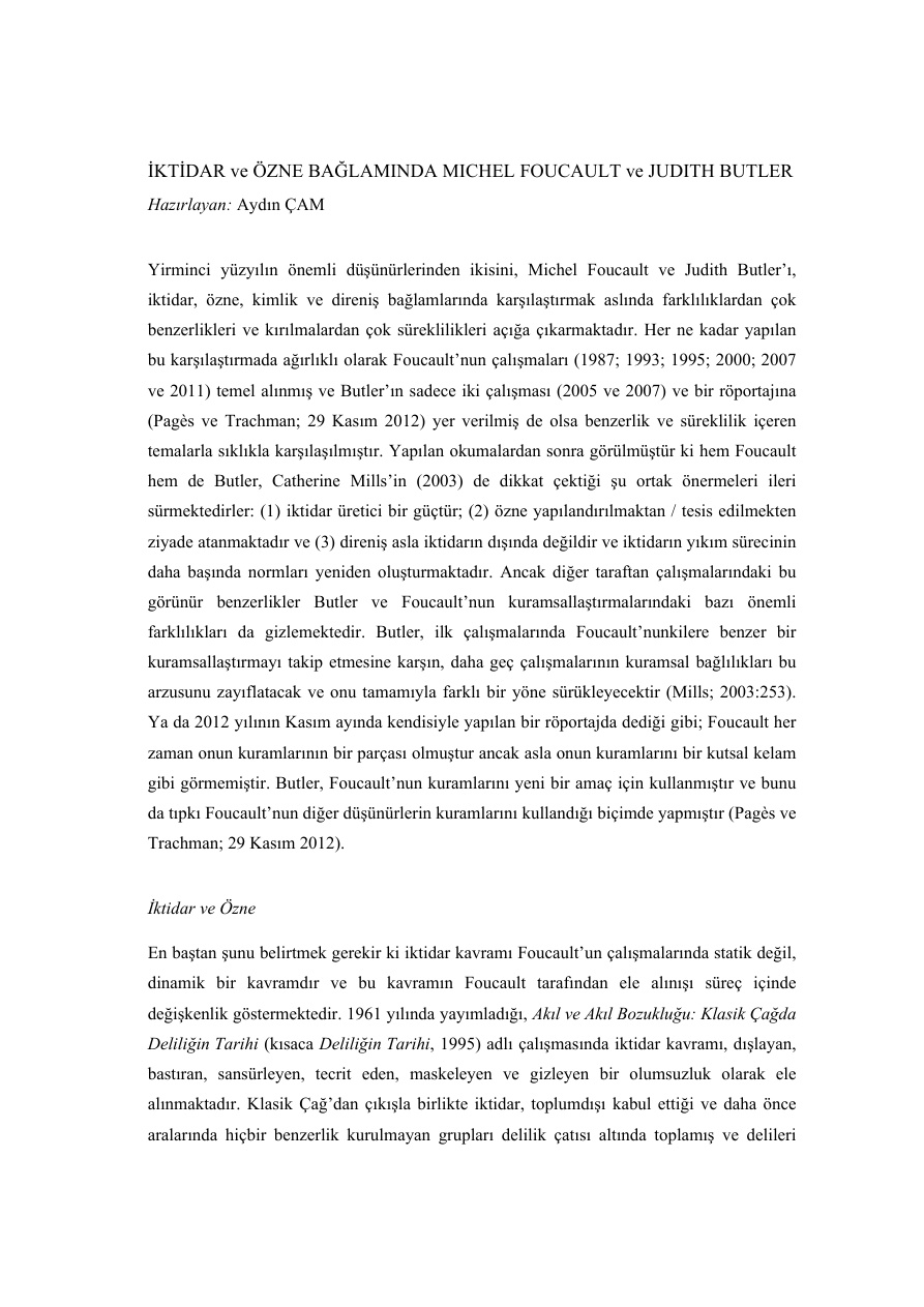 İktidar ve Özne Bağlamında Michel Foucault ve Judith Butler PDF – Akademik İnceleme / Kolektif