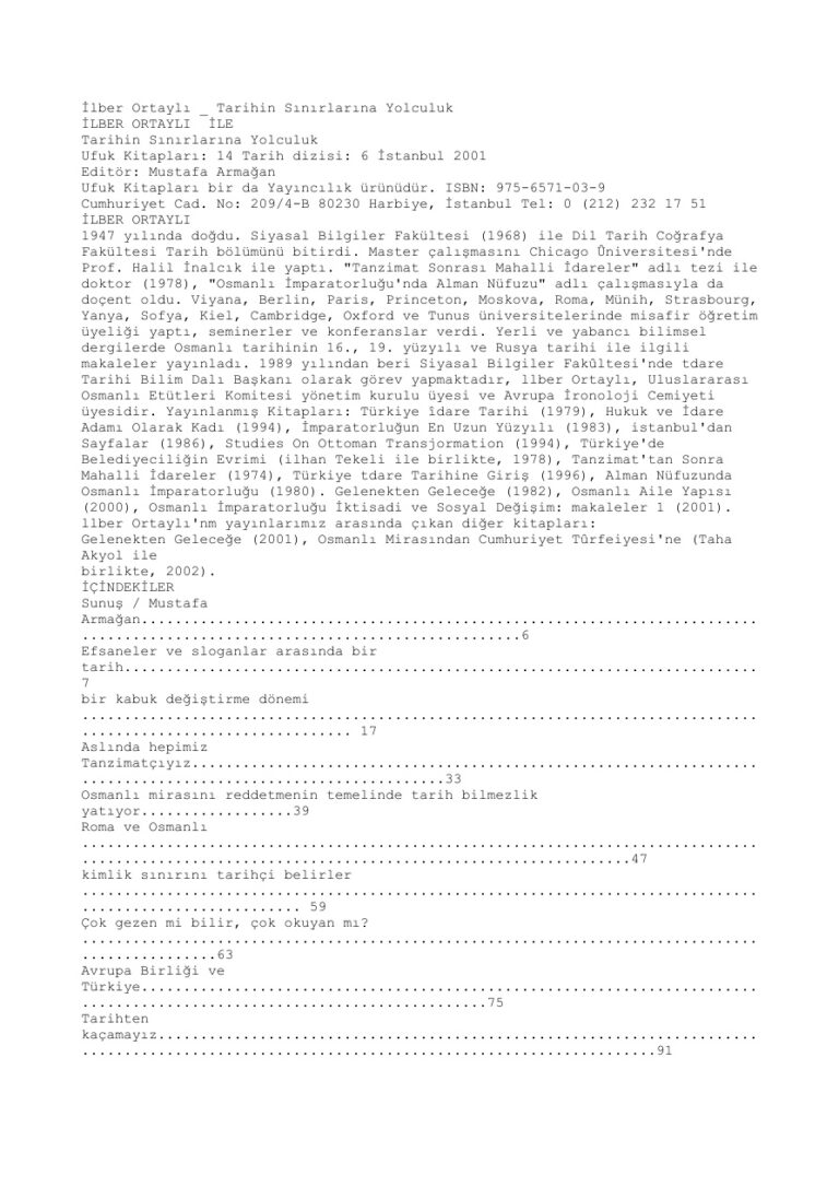 İlber Ortaylı Tarihin Sınırlarına Yolculuk Kitap Kapağı