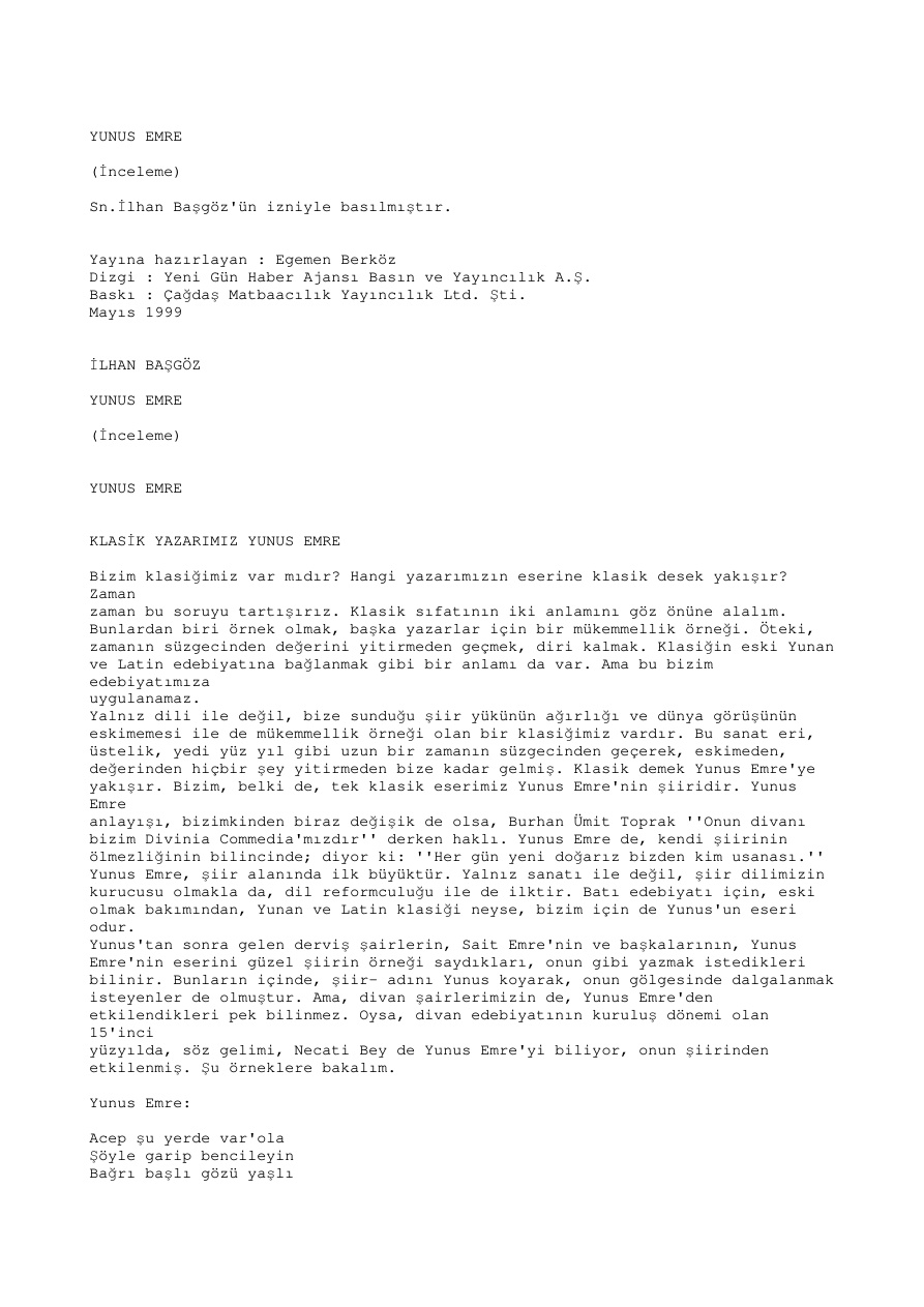 Yunus Emre PDF – İlhan Başgöz
