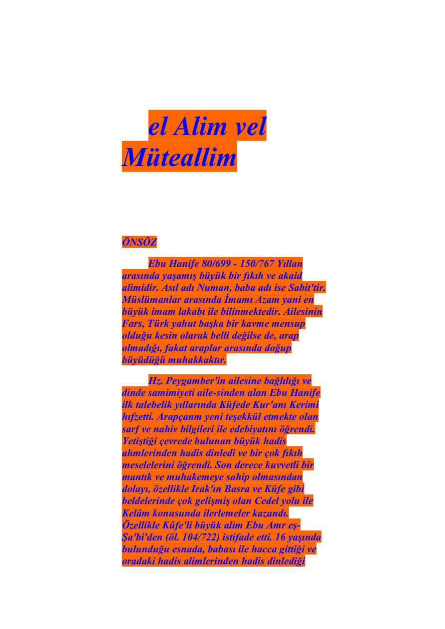 El-Alim vel-Müteallim PDF – İmam-ı Azam Ebu Hanife
