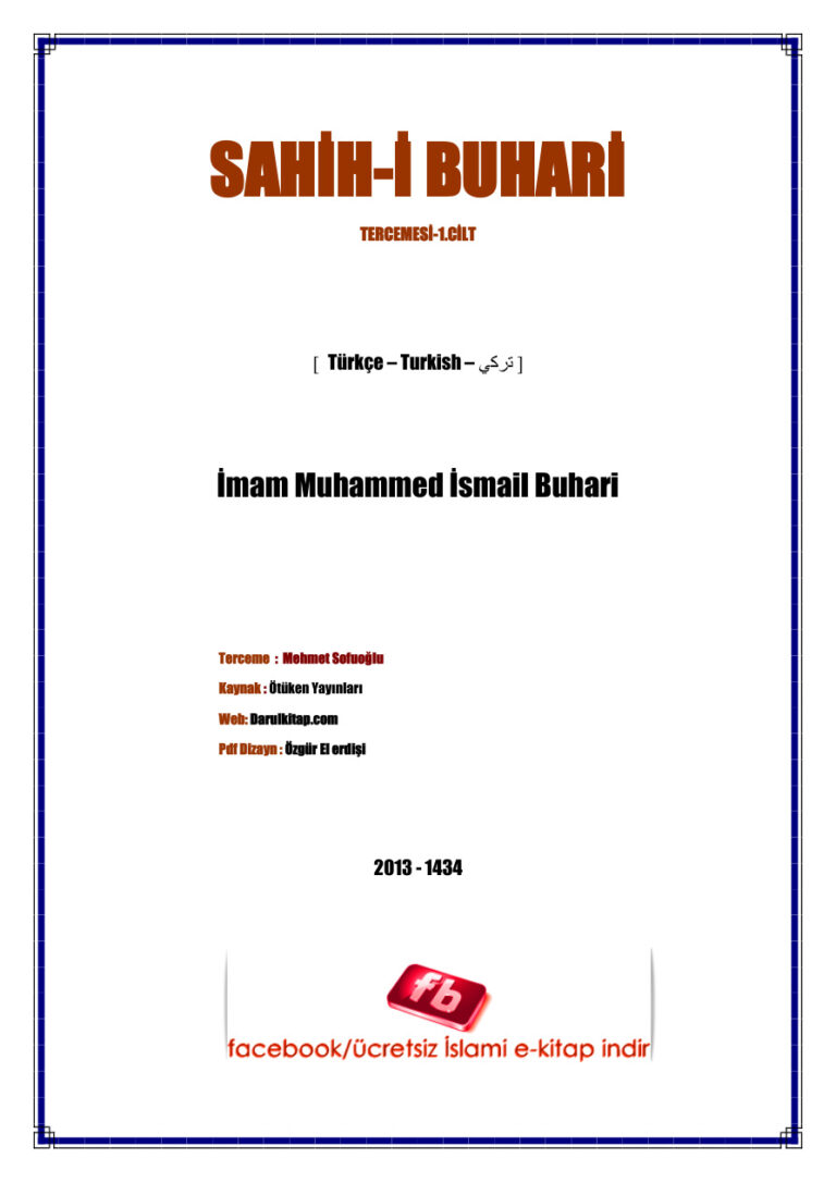 Sahih-i Buhari (Muhtasar) 1. Cilt PDF - İmam Buhari 9 İmam Buhari Sahih i Buhari 1.Cilt Kitap Kapağı