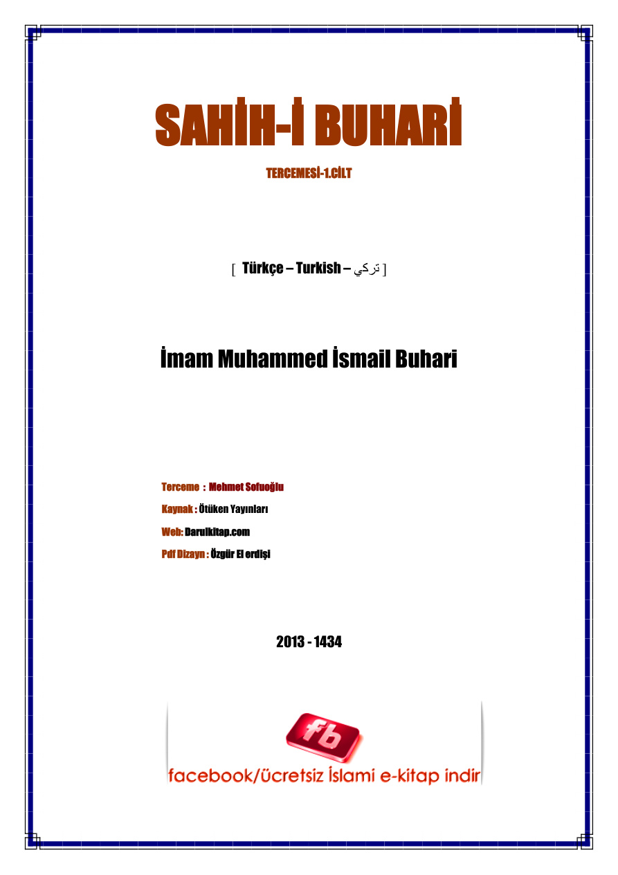 Sahih-i Buhari (Muhtasar) 1. Cilt PDF – İmam Buhari