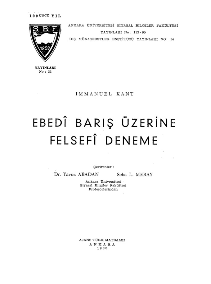 Ebedi Barış Üzerine Deneme PDF – Immanuel Kant