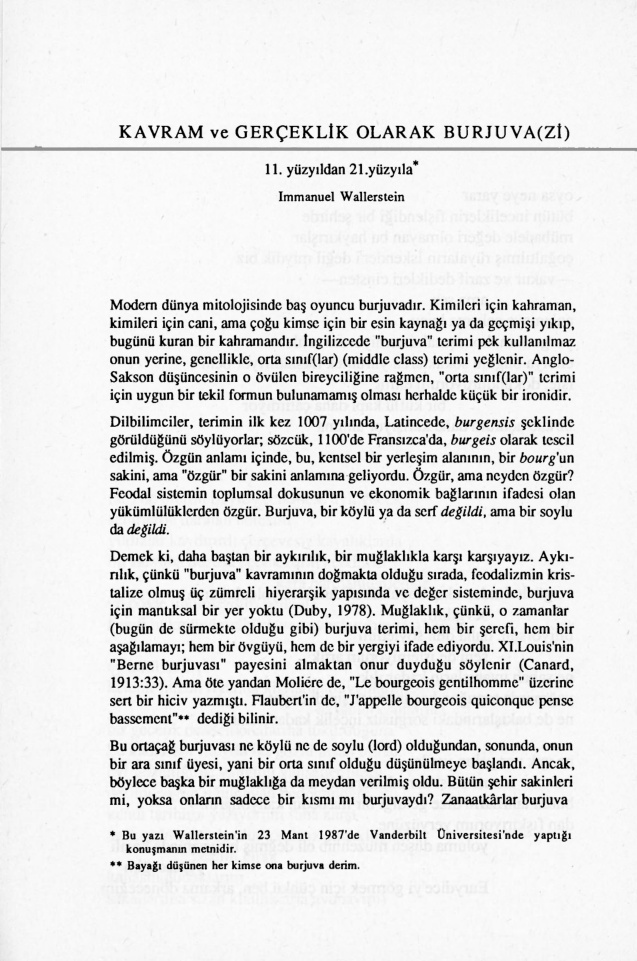 Kavram ve Gerçeklik Olarak Burjuva(zi) PDF – Immanuel Wallerstein