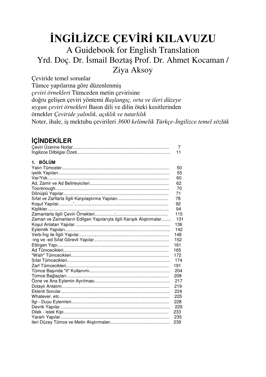 İngilizce Çeviri Kılavuzu PDF – A. Guidebook for English Translation