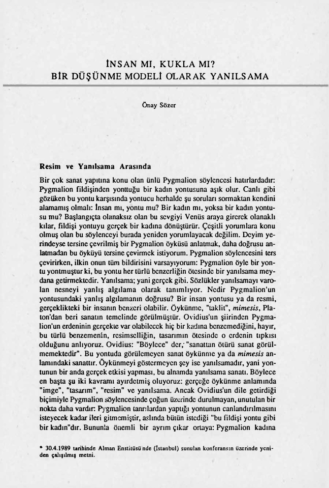 İnsan mı Kukla mı? Bir Düşünce Modeli Olarak Yanılsama PDF – Önay Sözer