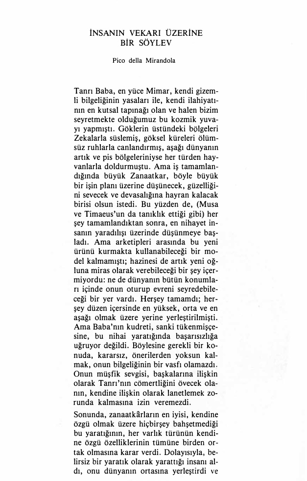İnsanın Vekarı Üzerine Bir Söylev PDF – Pico della Mirandola