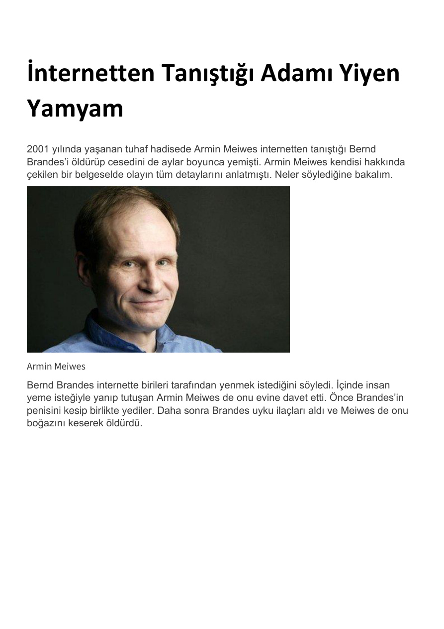 İnternetten Tanıştığı Adamı Yiyen Yamyam PDF – Bilinmiyor / Gerçek Suç Anlatısı