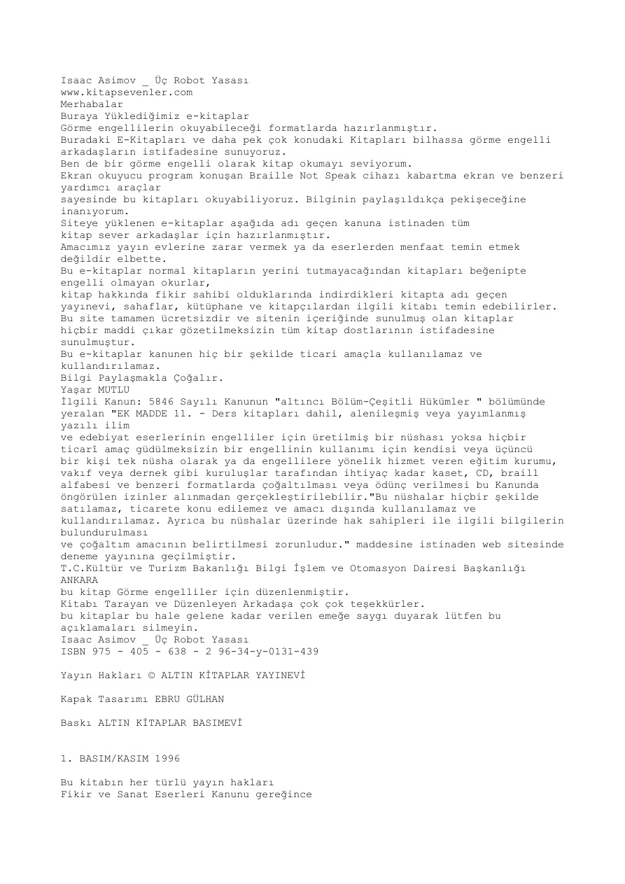 3 Robot Yasası PDF – Isaac Asimov