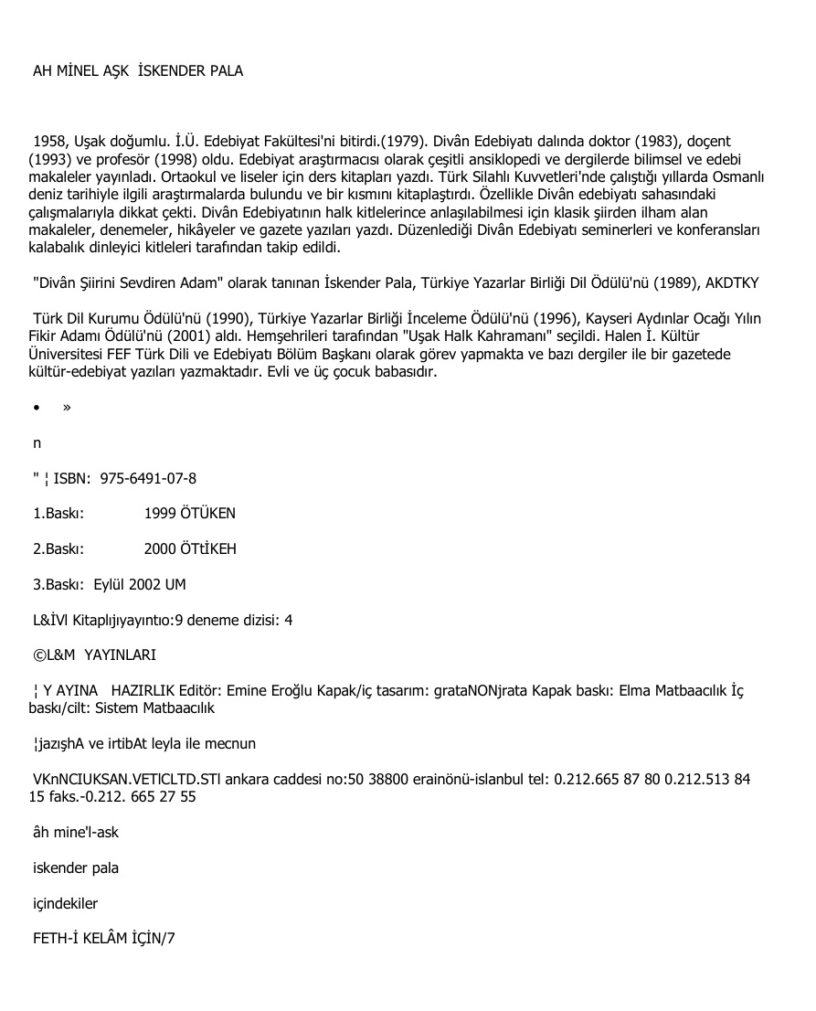 Ah Minel Aşk PDF – İskender Pala