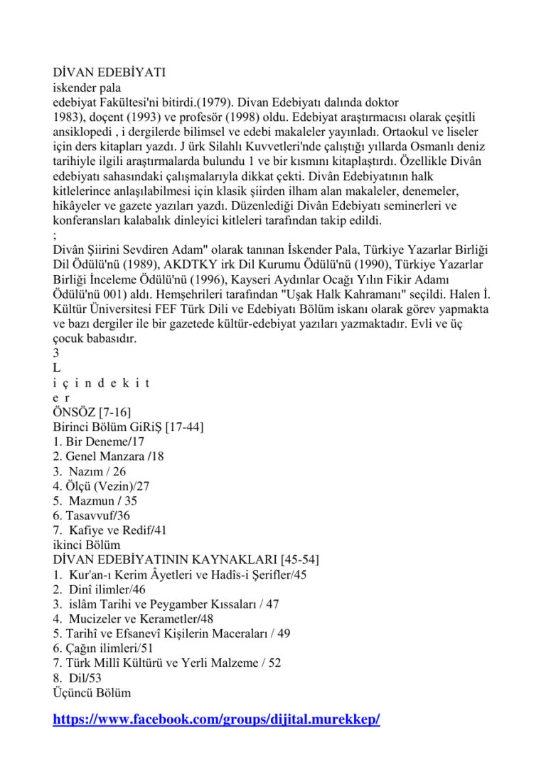 Divan Edebiyatı PDF - İskender Pala 23 İskender Pala Divan Edebiyatı Kitap Kapağı