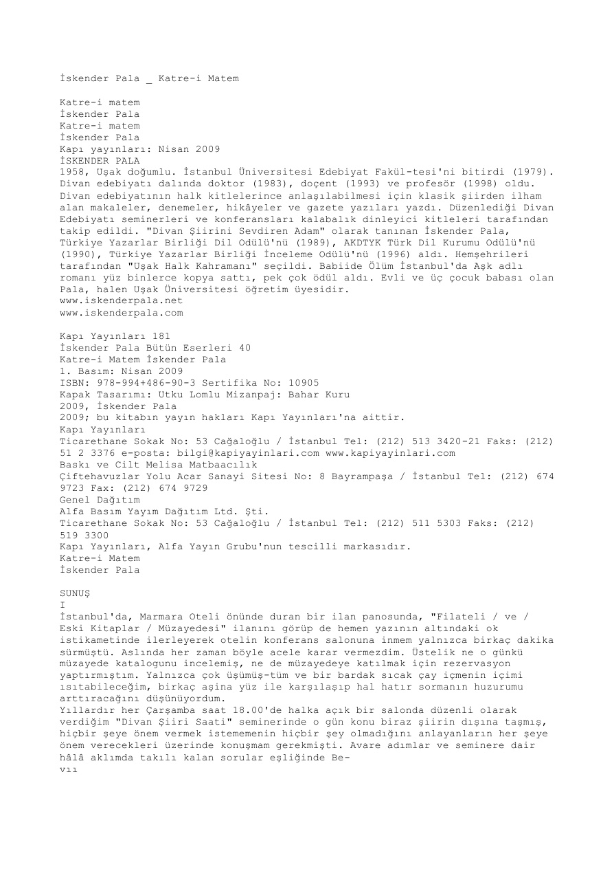 Katre-i Matem PDF – İskender Pala