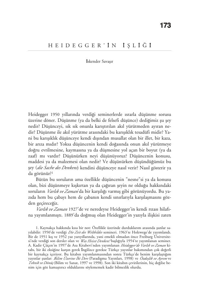 Heidegger’in İşliği PDF – İskender Savaşır