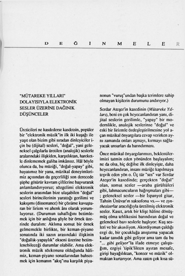 Mütareke Yılları Dolayısıyla Elektronik Sesler Üzerine Dağınık Düşünceler PDF – İskender Savaşır