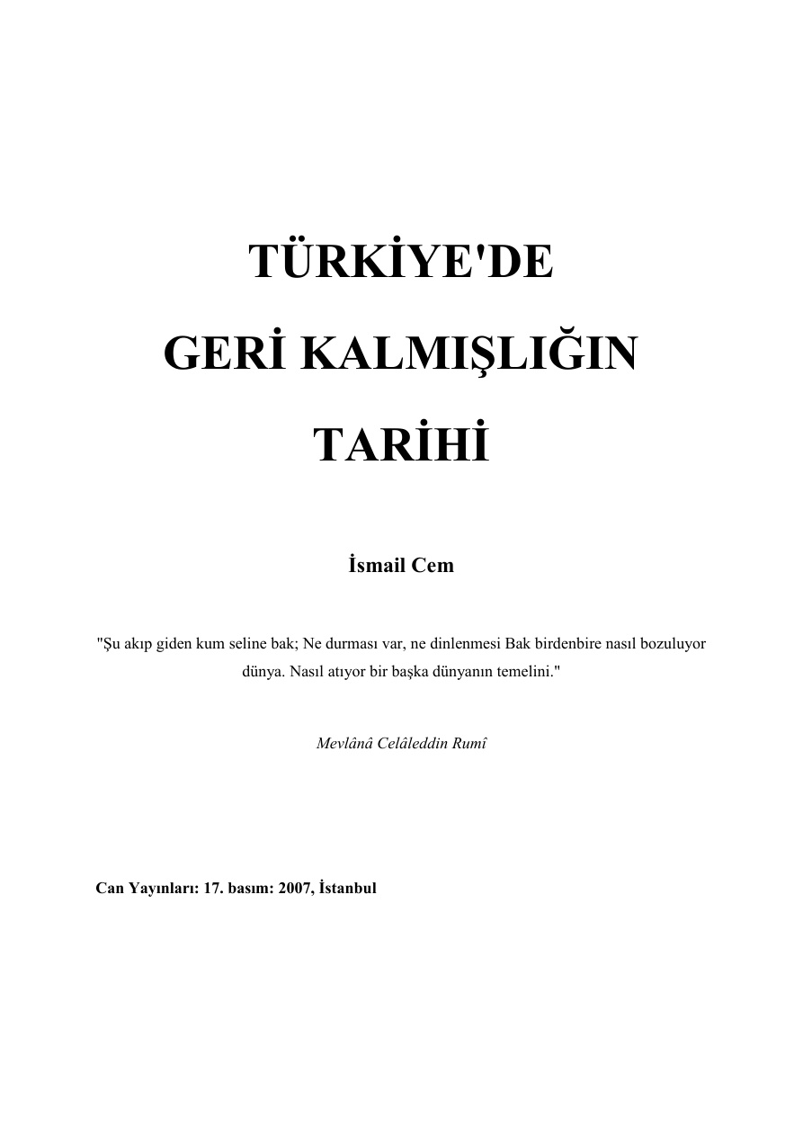 Türkiye’de Geri Kalmışlığın Tarihi PDF – İsmail Cem