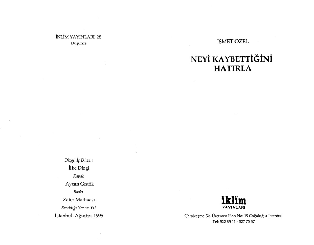 Neyi Kaybettiğini Hatırla PDF – İsmet Özel
