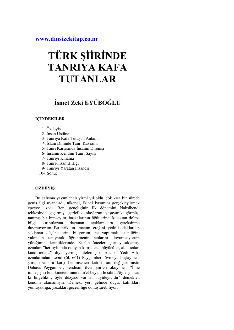 Türk Şiirinde Tanrıya Kafa Tutanlar PDF – İsmet Zeki Eyuboğlu