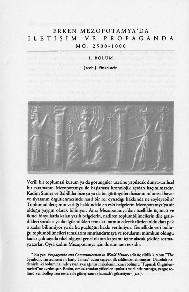 Jacob J. Finkelstein Erken Mezopotamya'da İletişim ve Propoganda MÖ. 2500 1000, 1. Bölüm Kitap Kapağı