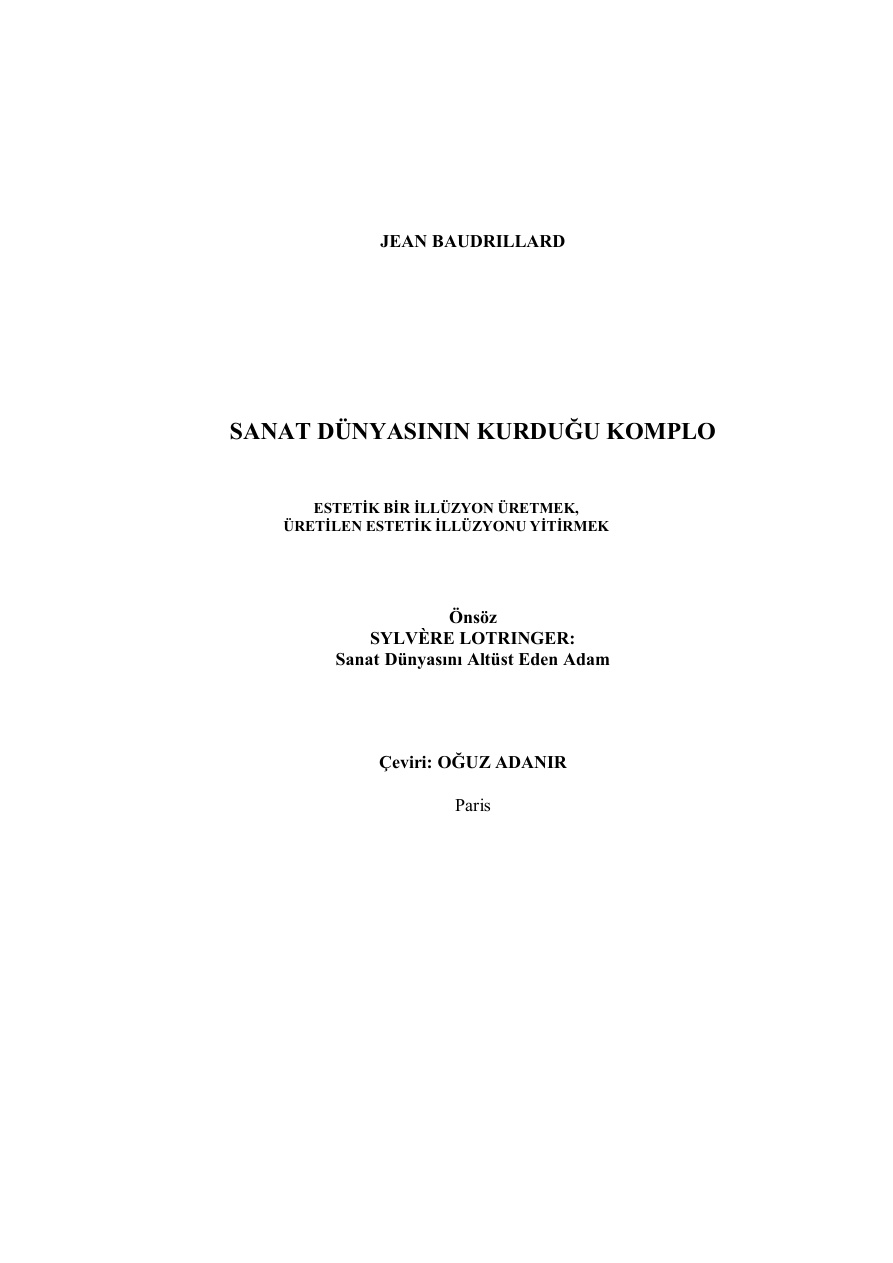 Sanat Dünyasının Kurduğu Komplo PDF – Jean Baudrillard