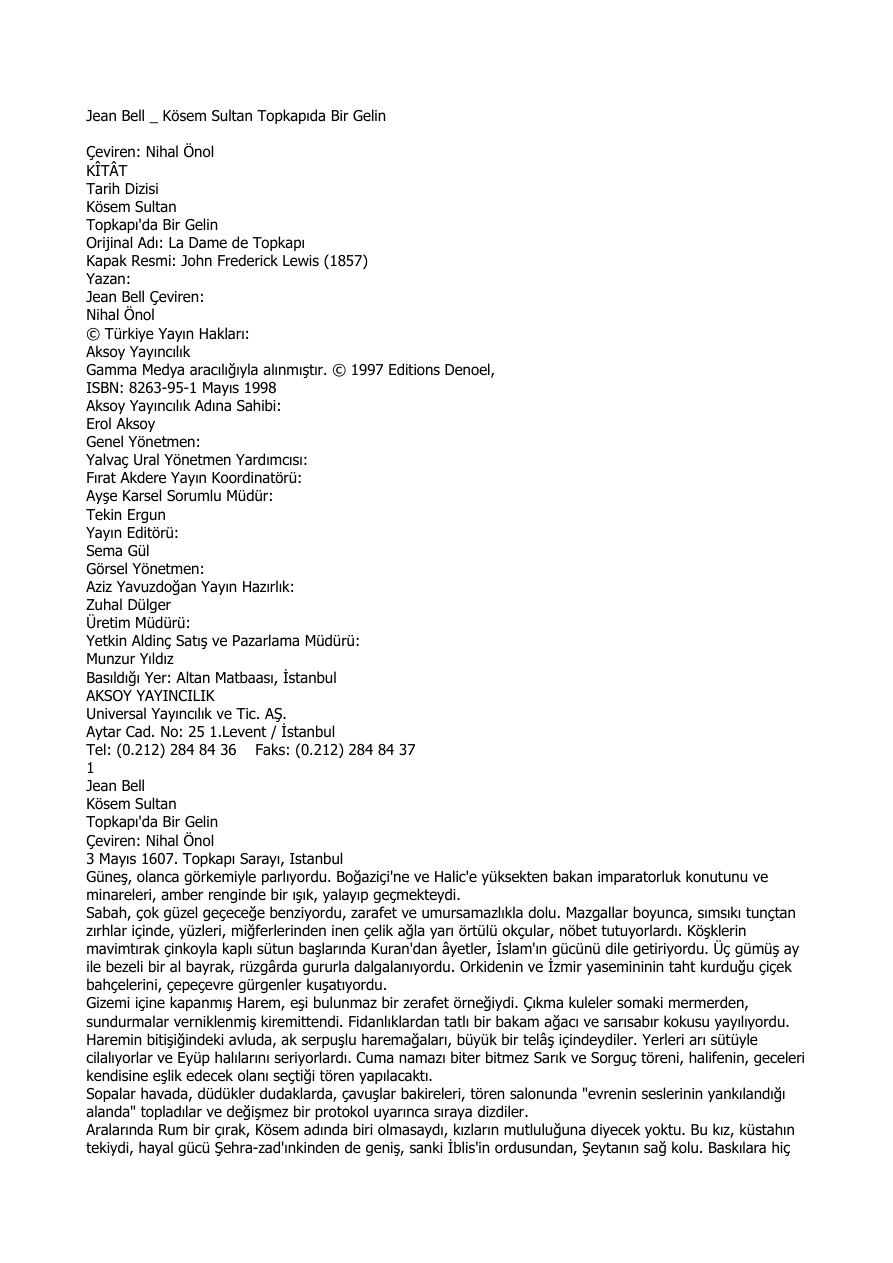 Kösem Sultan: Topkapı’da Bir Gelin PDF – Jean Bell