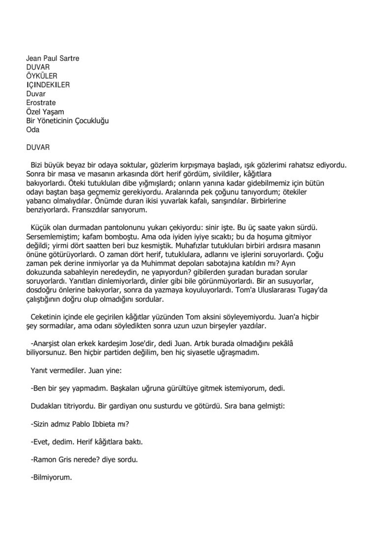 Jean Paul Sartre Duvar Kitap Kapağı