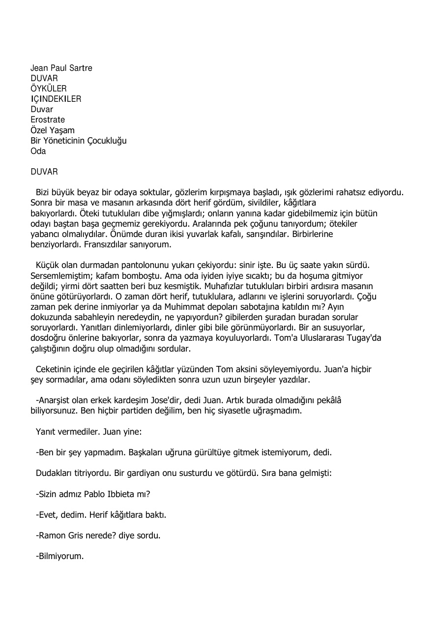 Duvar PDF – Jean-Paul Sartre