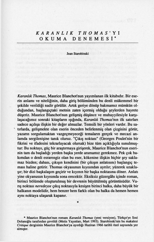 Karanlık Thomas’yı Okuma Denemesi PDF – Jean Starobinski