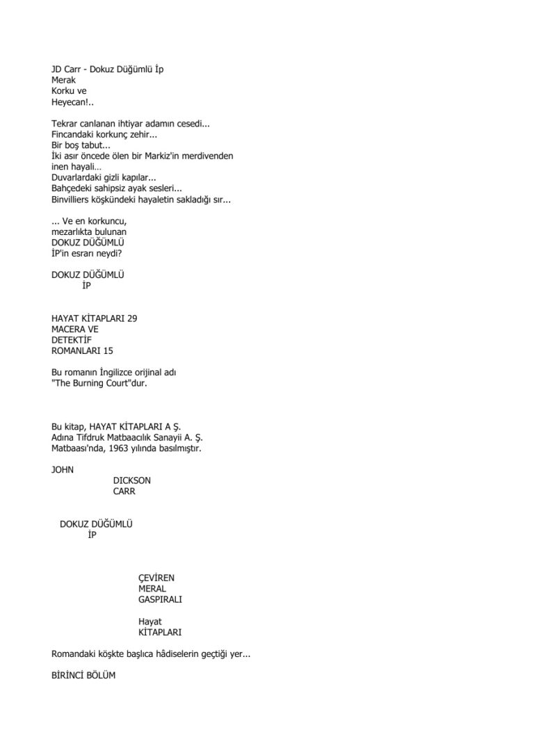 John Dickson Carr Dokuz Düğümlü Ip Kitap Kapağı