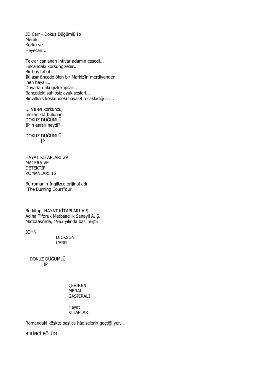 Dokuz Düğümlü İp PDF – John Dickson Carr