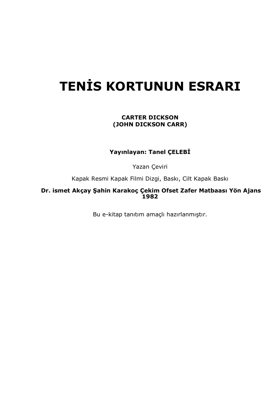 Tenis Kortunun Esrarı PDF – John Dickson Carr