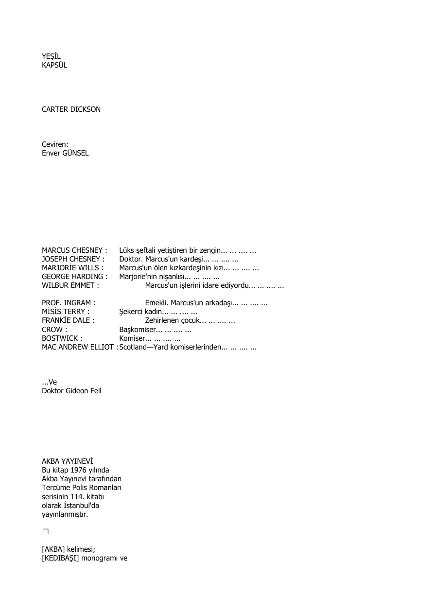Yeşil Kapsül PDF – John Dickson Carr