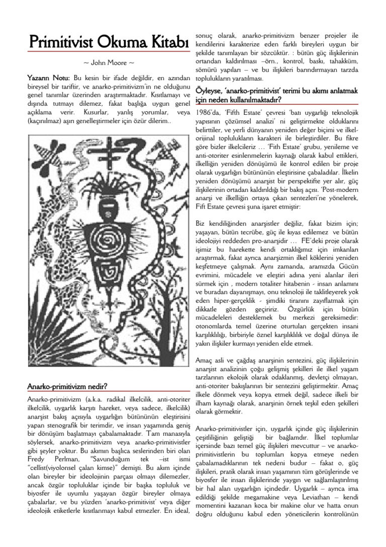 John Moore Primitivist Okuma Kitabı Kitap Kapağı