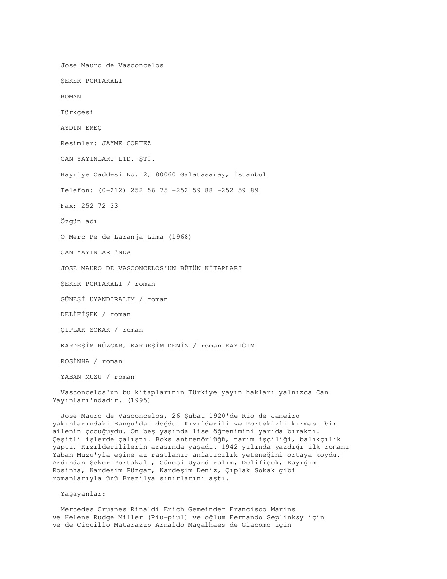 Şeker Portakalı PDF – Jose Mauro de Vasconcelos