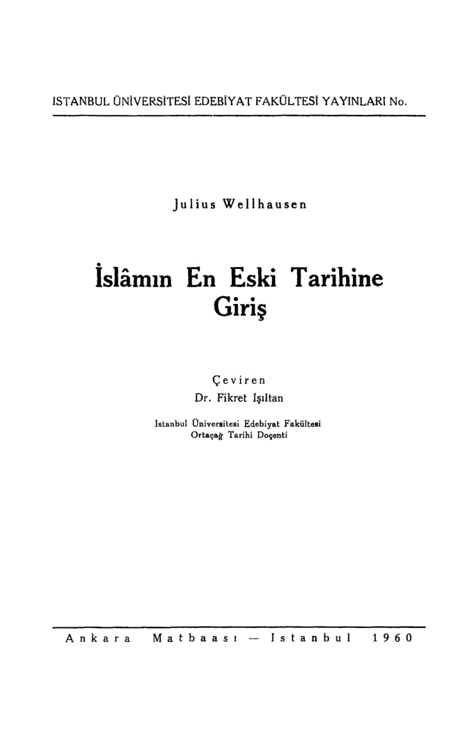 İslâmın En Eski Tarihine Giriş PDF – Julius Wellhausen
